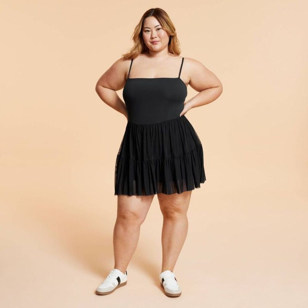 Black Pleated Mini Sundress with Square Neck